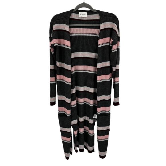Olive Oak Women's Striped Cardigan Sweater Size Medium Long Cozy Neapolitan - Picture 1 of 12
